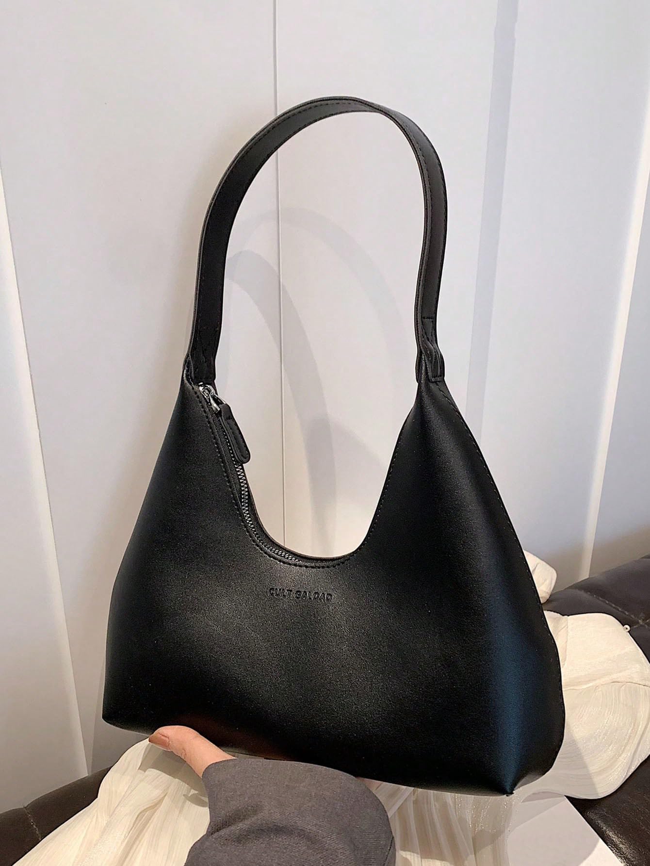 Black Minimalist Slouch Shoulder Bag - Image 2