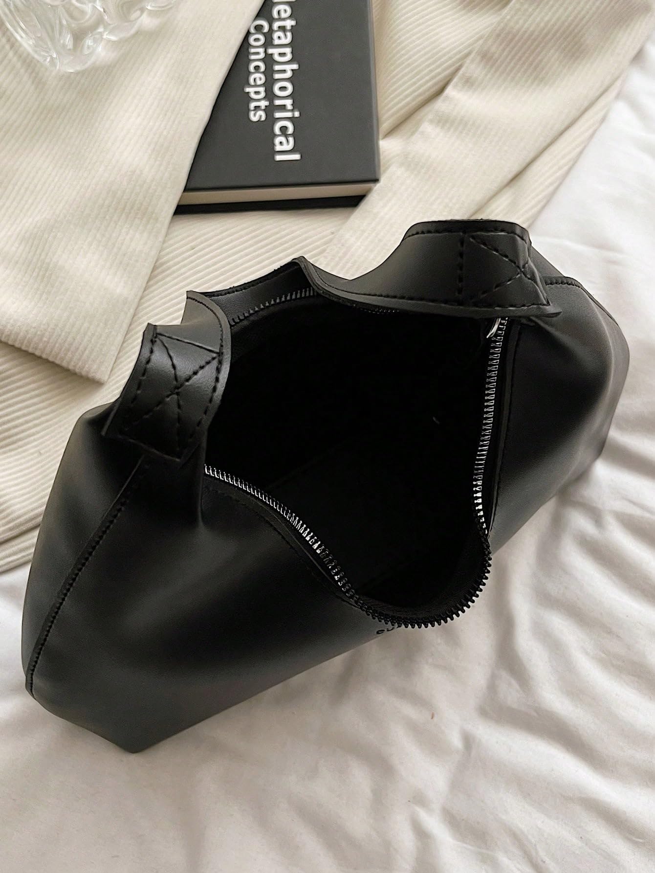 Black Minimalist Slouch Shoulder Bag - Image 3
