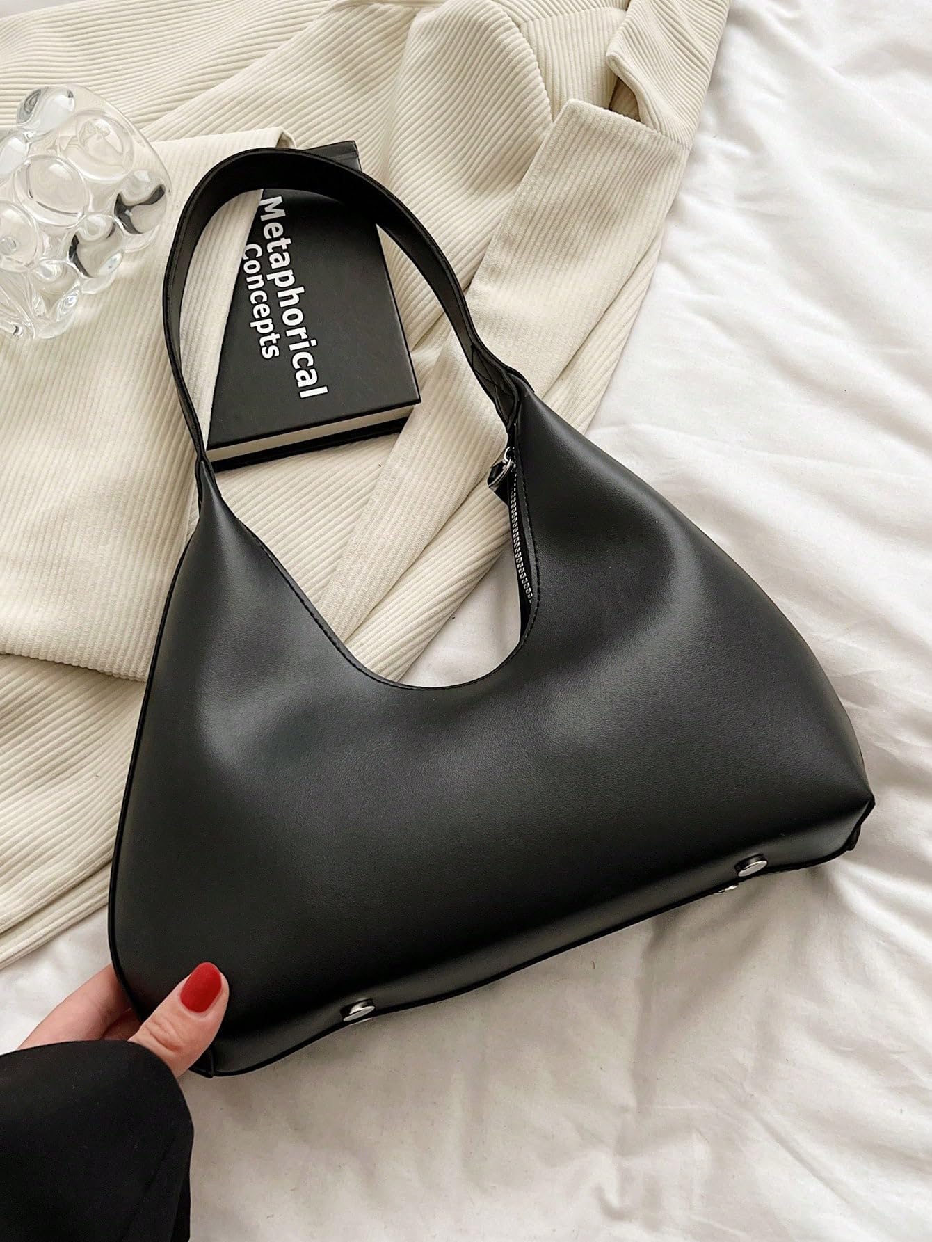Black Minimalist Slouch Shoulder Bag - Image 4