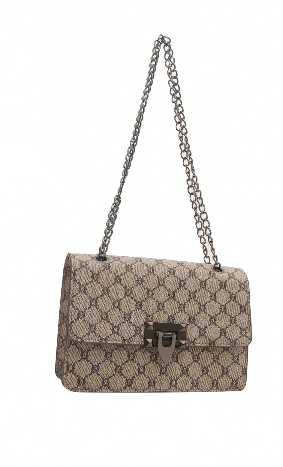 Beige letter pattern flap shoulder bag