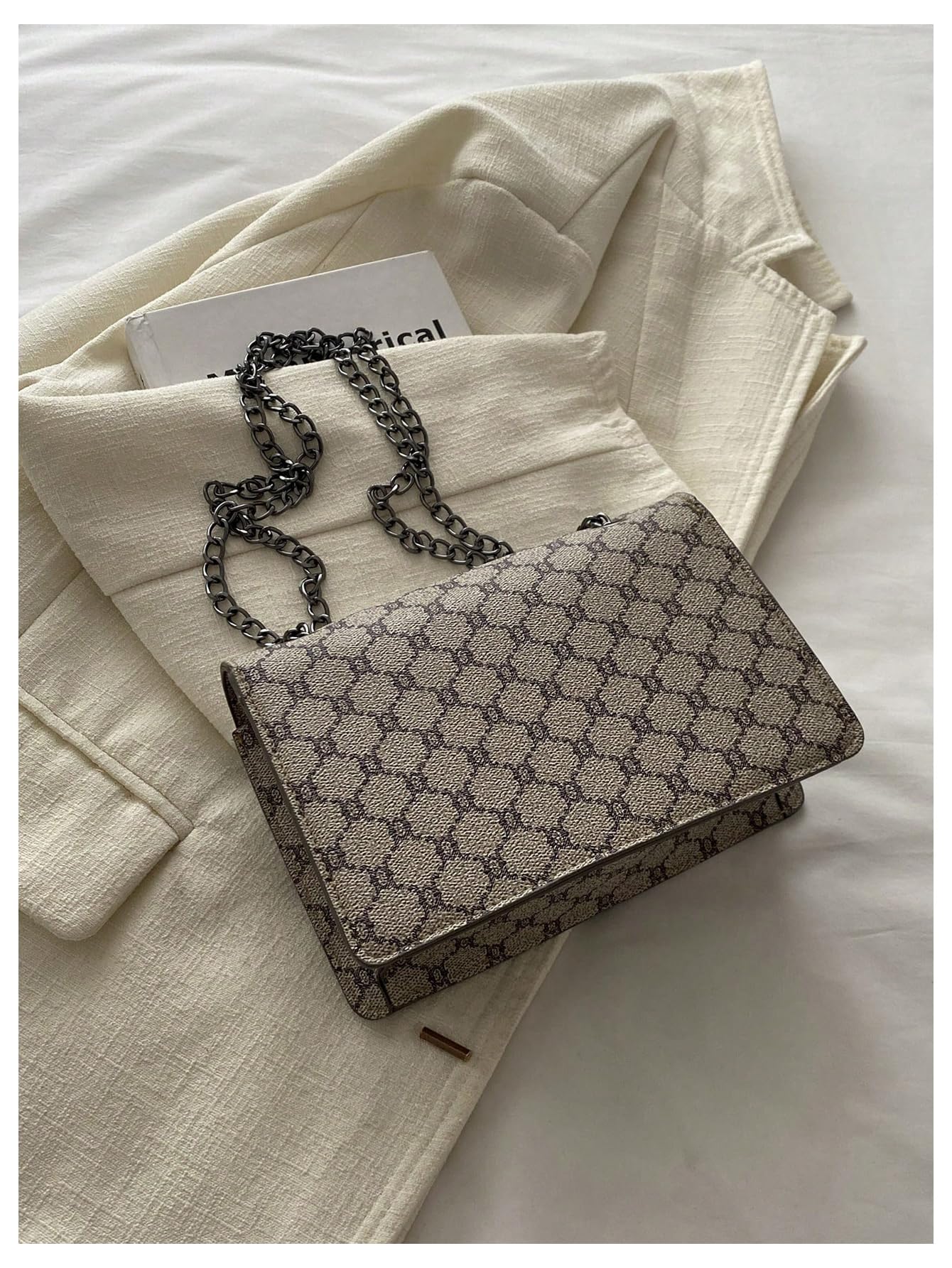 Beige letter pattern flap shoulder bag - Image 2